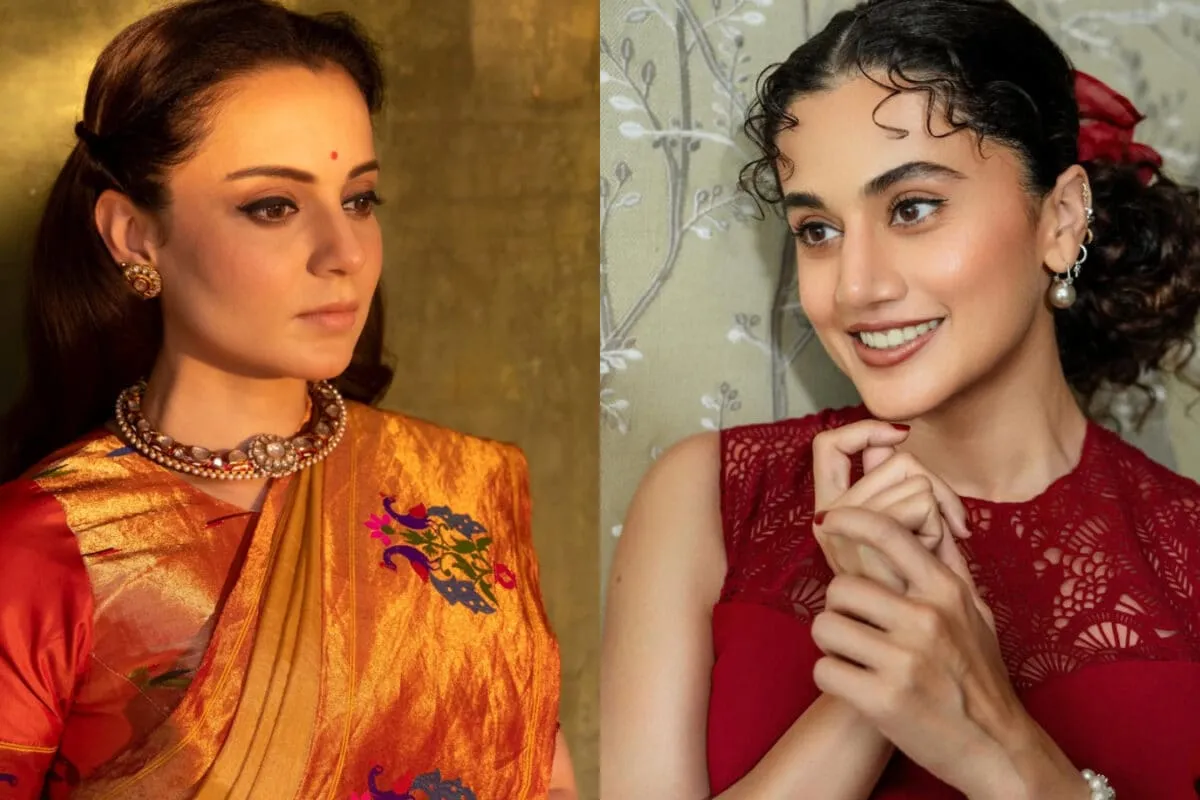 Taapsee Pannu with a subtle smile, possibly on a film set.