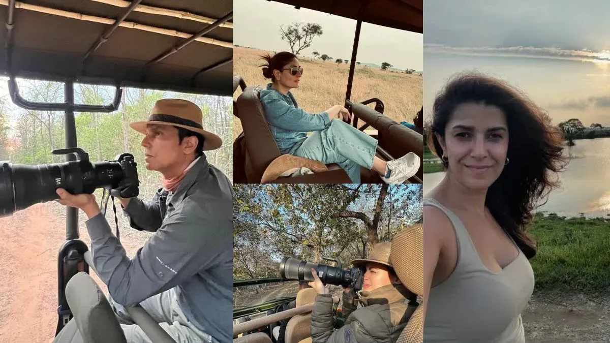 Collage of Bollywood actors with wildlife.