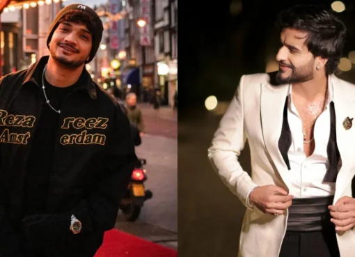 Split image of Abhishek Malhan looking confident and Munawar Faruqui looking thoughtful, with a subtle red 'tension' line between them.