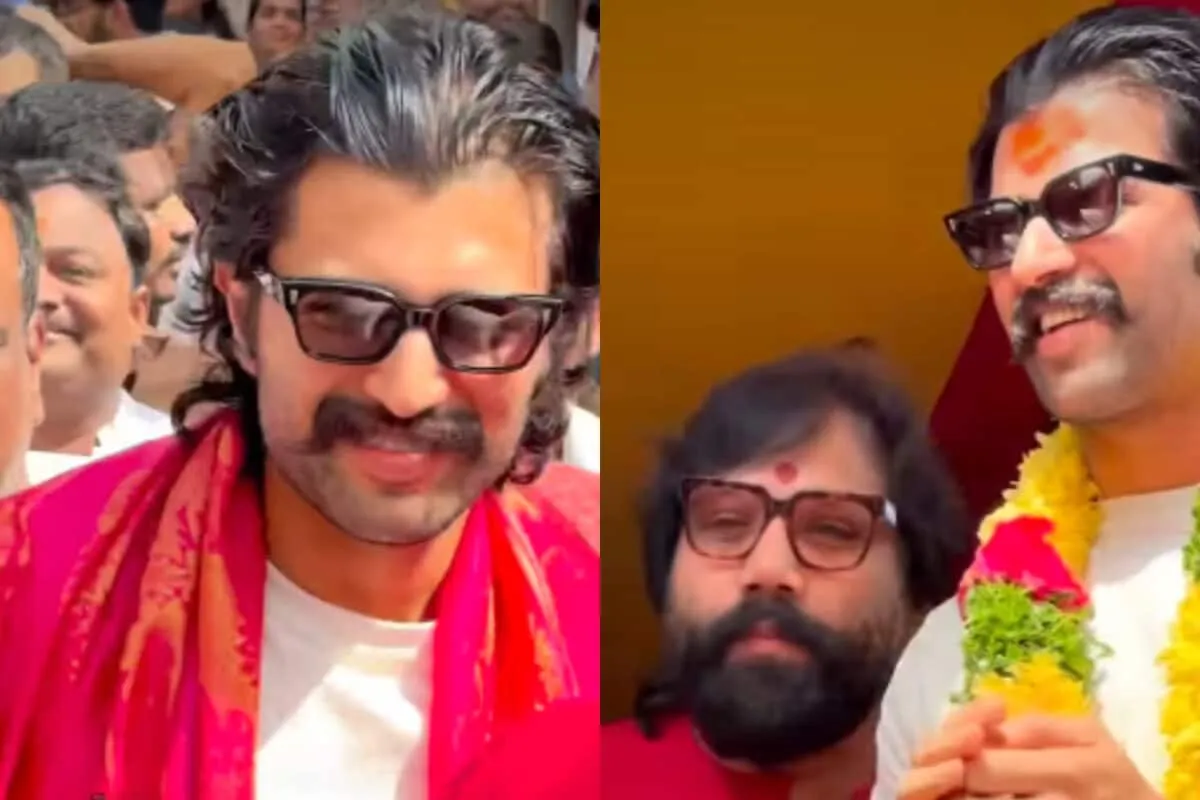 Vijay Deverakonda and Sandeep Reddy Vanga praying at Lal Darwaza Mahankali Temple during Bonalu.