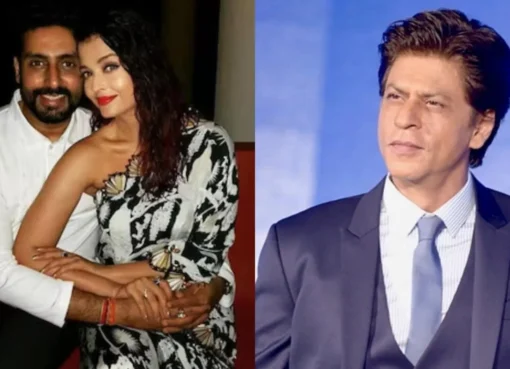 Aishwarya Rai, Shah Rukh Khan, and Abhishek Bachchan looking thoughtful.