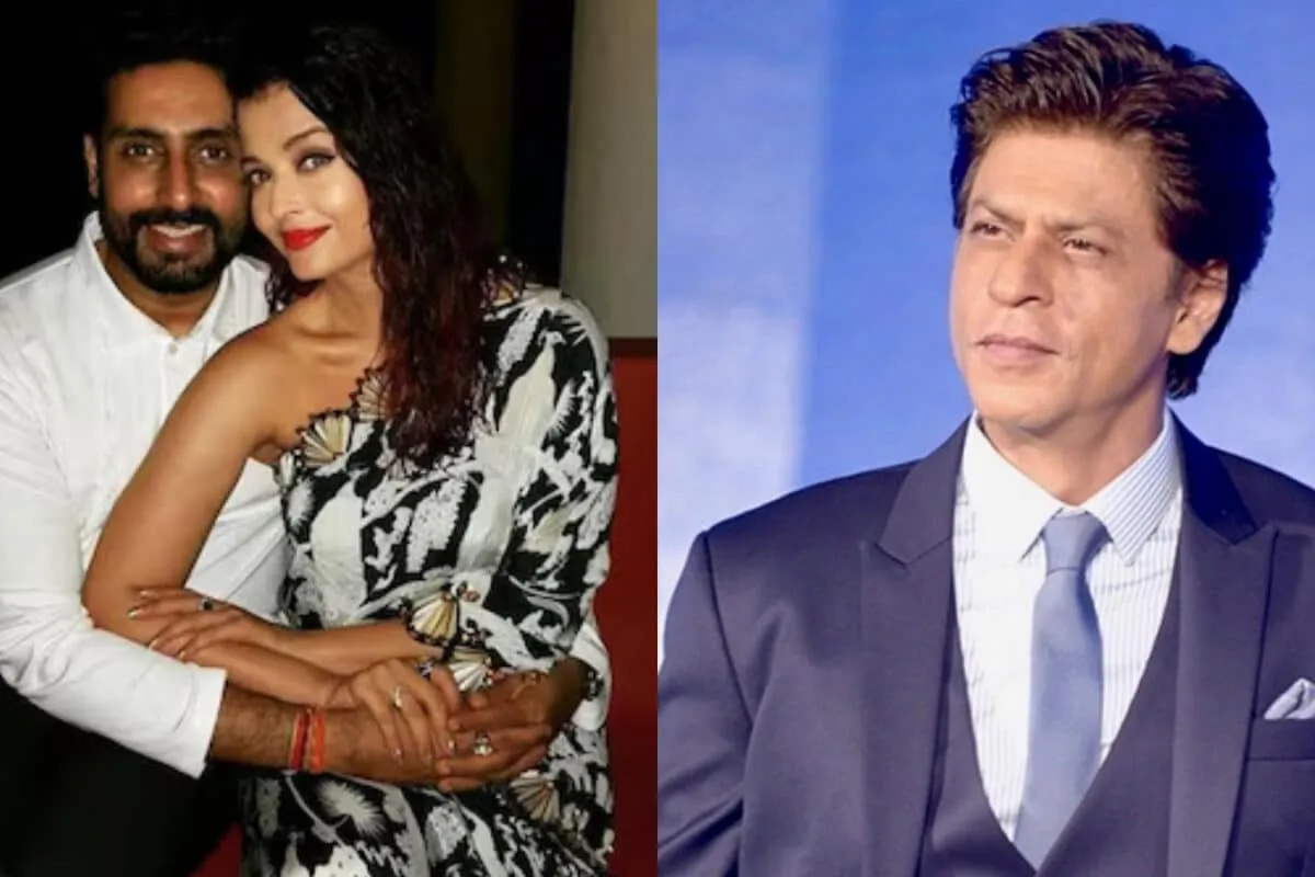 Aishwarya Rai, Shah Rukh Khan, and Abhishek Bachchan looking thoughtful.