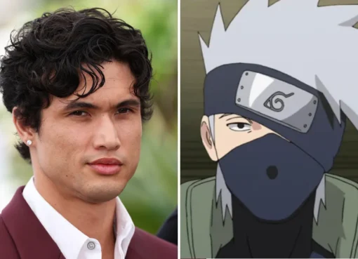 Charles Melton looking focused, with a subtle hint of Kakashi Hatake's mysterious aura.