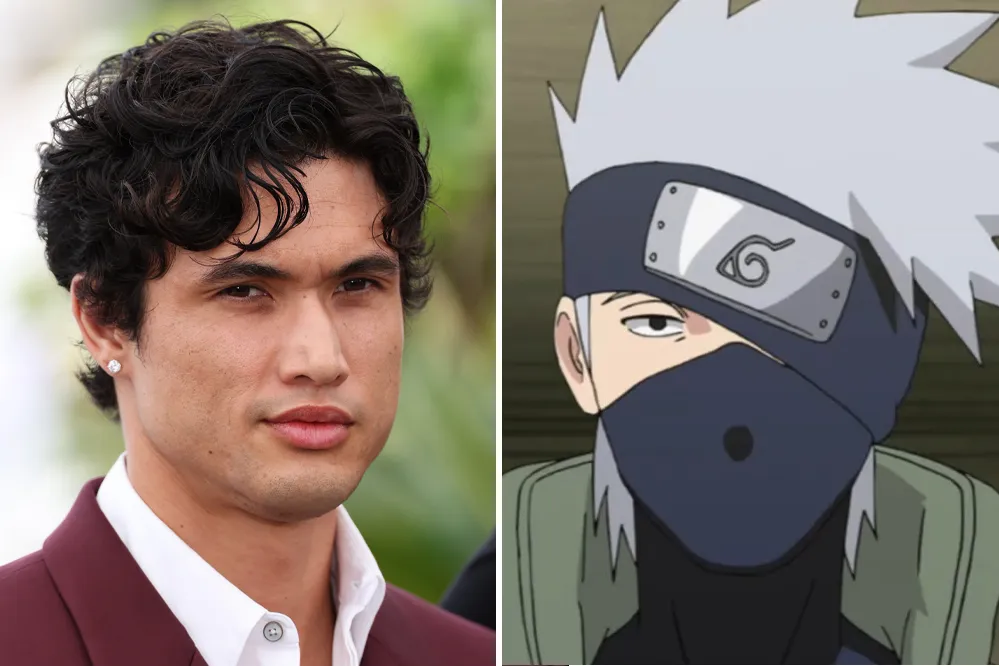 Charles Melton looking focused, with a subtle hint of Kakashi Hatake's mysterious aura.