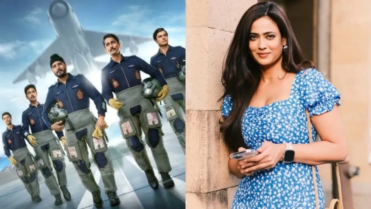 A split image showing the Netflix logo and a concerned portrait of actress Shweta Tiwari.