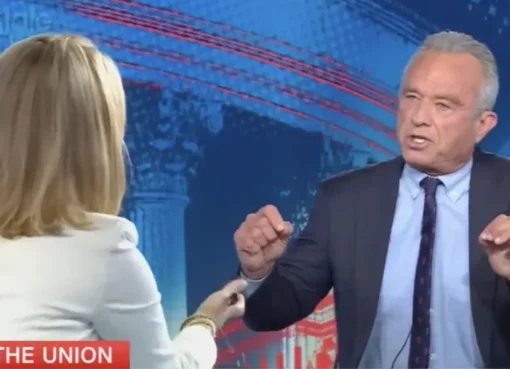 A screenshot of Robert F. Kennedy Jr. speaking on a TV program.