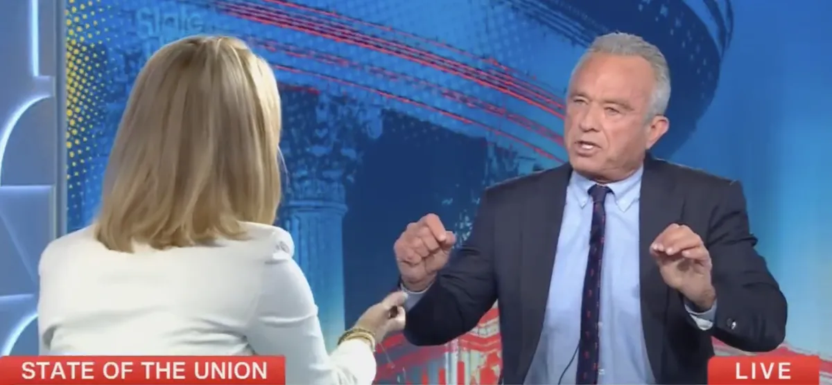 A screenshot of Robert F. Kennedy Jr. speaking on a TV program.