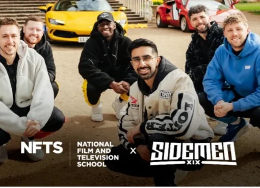 The Sidemen logo alongside the NFTS logo, representing a new partnership focused on training producers.