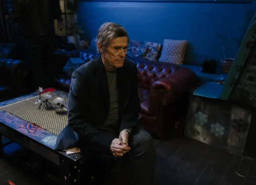 Willem Dafoe looking thoughtful and intense, perhaps discussing his acting philosophy.
