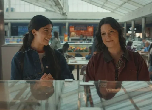 Sunny Sandler and Melanie Lynskey share a heartfelt moment in a scene from "Don't Say Good Luck."