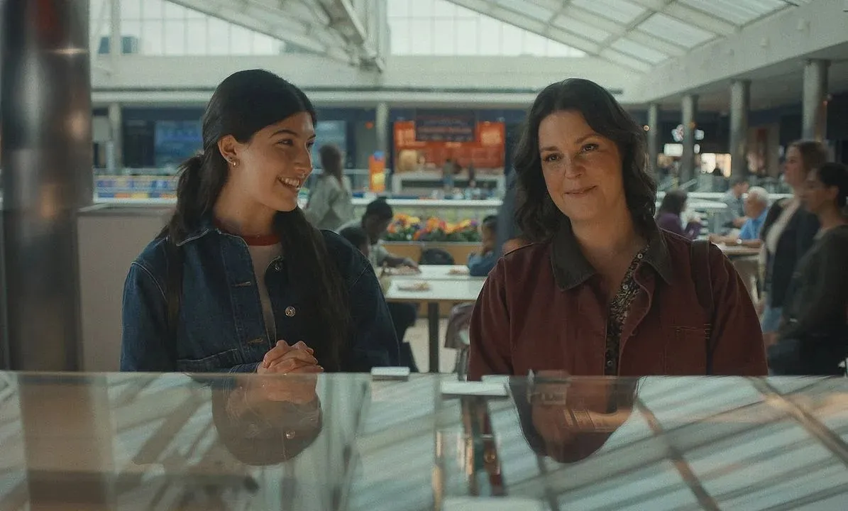 Sunny Sandler and Melanie Lynskey share a heartfelt moment in a scene from "Don't Say Good Luck."