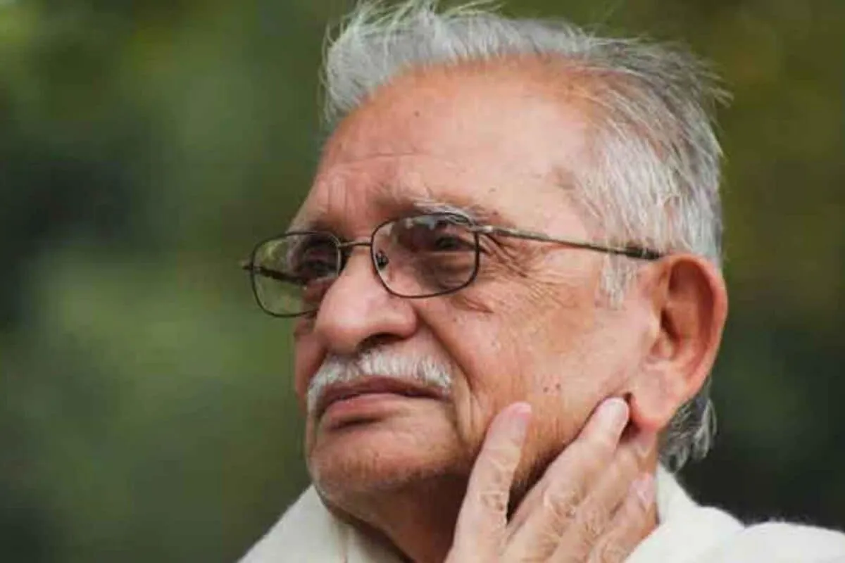 A collage of Gulzar's iconic work, showing different stages of his career.