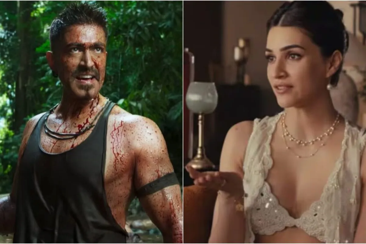 Collage of actor Yash and actress Kriti Sanon.
