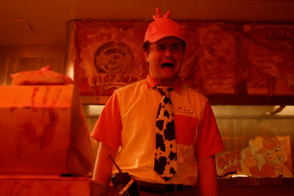 Poster or still image from the movie 'Flapjax' showing a blend of sci-fi, horror, and comedy elements with a unique visual style.