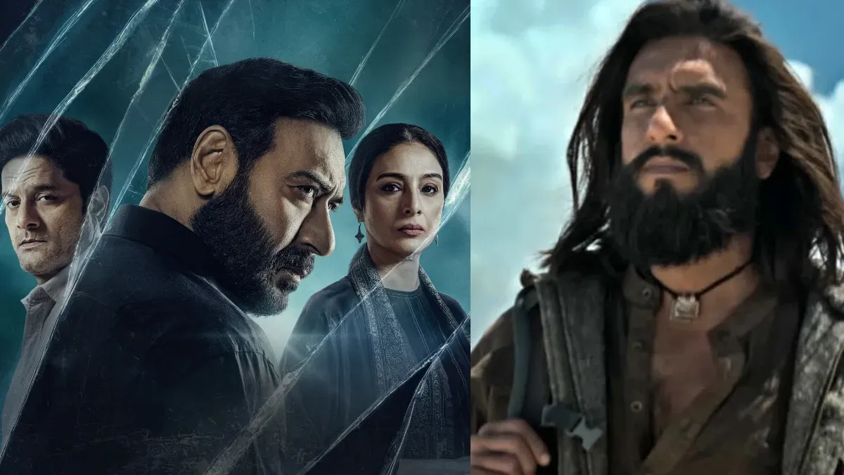 Ajay Devgn in an intense pose from the Drishyam film poster, looking thoughtful.