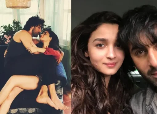 Alia Bhatt and Ranbir Kapoor sharing a tender, loving moment, likely a candid photo from their personal collection.