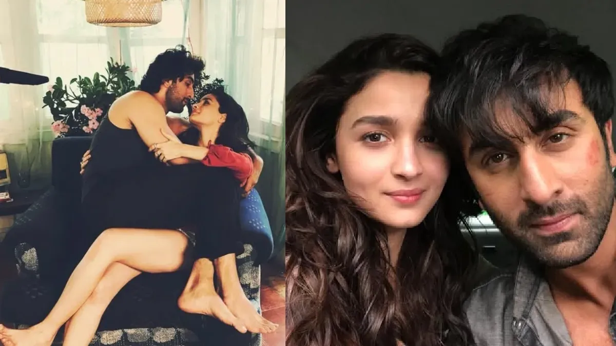 Alia Bhatt and Ranbir Kapoor sharing a tender, loving moment, likely a candid photo from their personal collection.