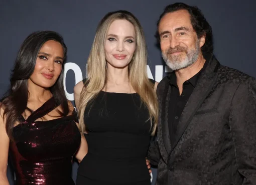 Angelina Jolie and Salma Hayek posing together.