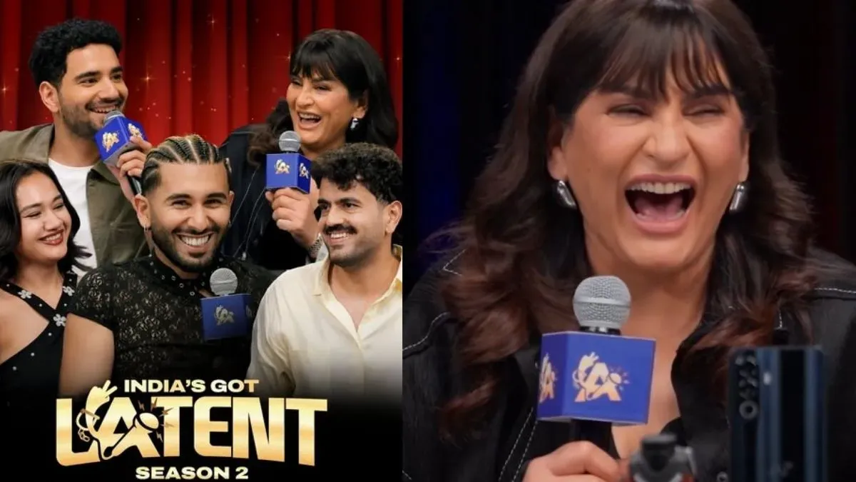 Archana Puran Singh reacting on stage.