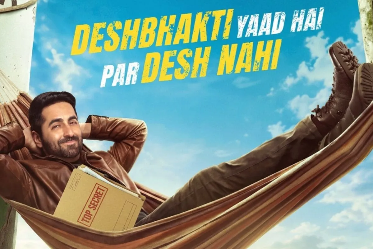 Ayushmann Khurrana looking intense in a scene from his movie