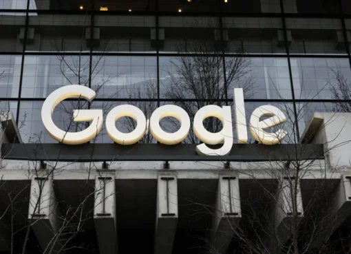 A graphic of the Google logo with legal scales.