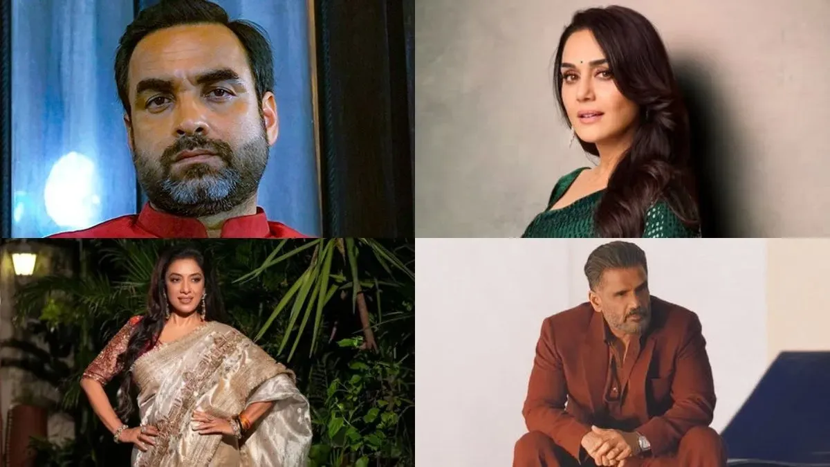 Group photo of famous Indian actors and actresses.