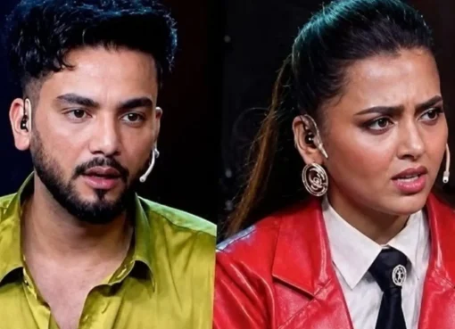 Elvish Yadav and Tejasswi Prakash in a split image representing their social media feud.