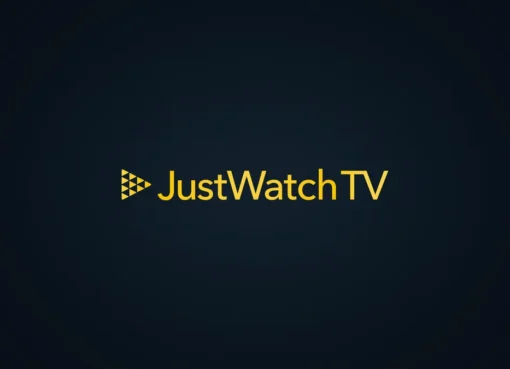 A bright, minimalist image showing the JustWatch logo and streaming content icons on a screen.