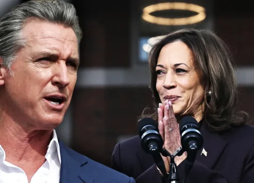 Photo of politicians Gavin Newsom and Kamala Harris.