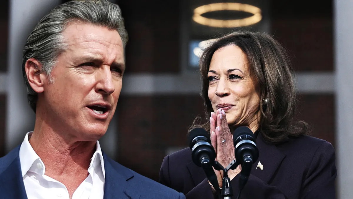 Photo of politicians Gavin Newsom and Kamala Harris.