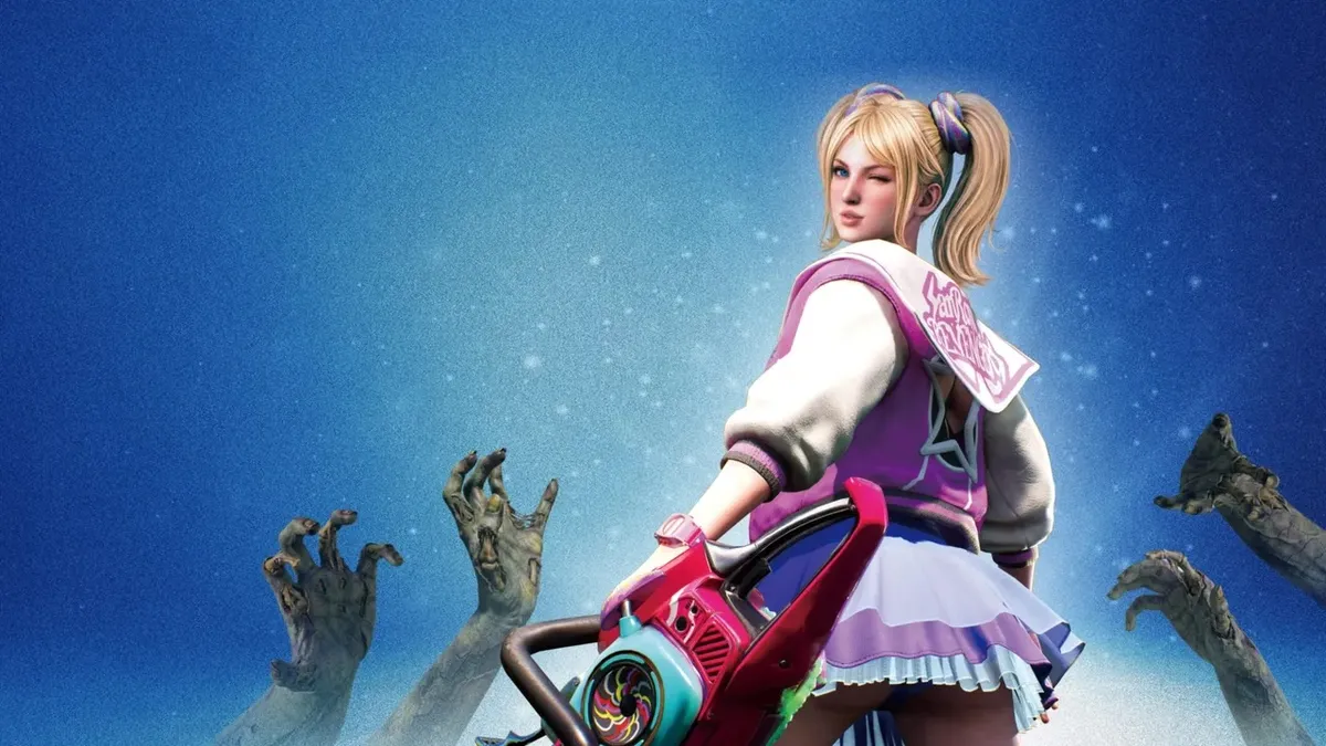 A still image from the Lollipop Chainsaw video game showing Juliet Sterling with her chainsaw.
