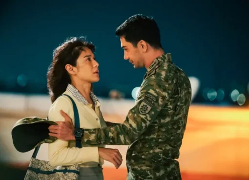 Promotional image for 'Descendants of the Sun' movie with actors Reza Rahadian and Dian Sastrowardoyo looking dramatically at each other.