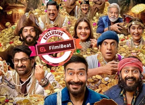 Promotional image for Dhamaal 4 featuring Ajay Devgn, Arshad Warsi, and Riteish Deshmukh.