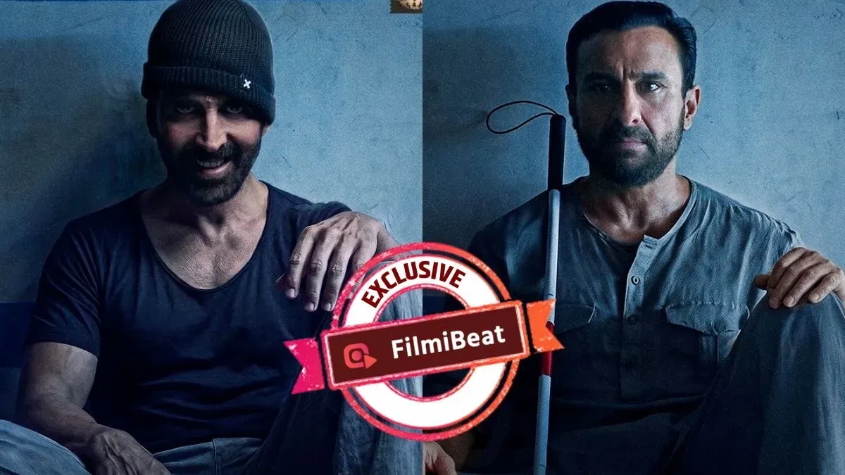 Akshay Kumar and Saif Ali Khan looking intense on the Haiwaan movie poster.