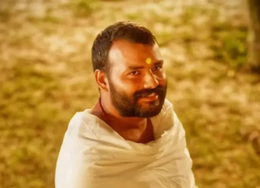 A glowing cinematic scene from the movie Hanuman Ansh with bright orange tones