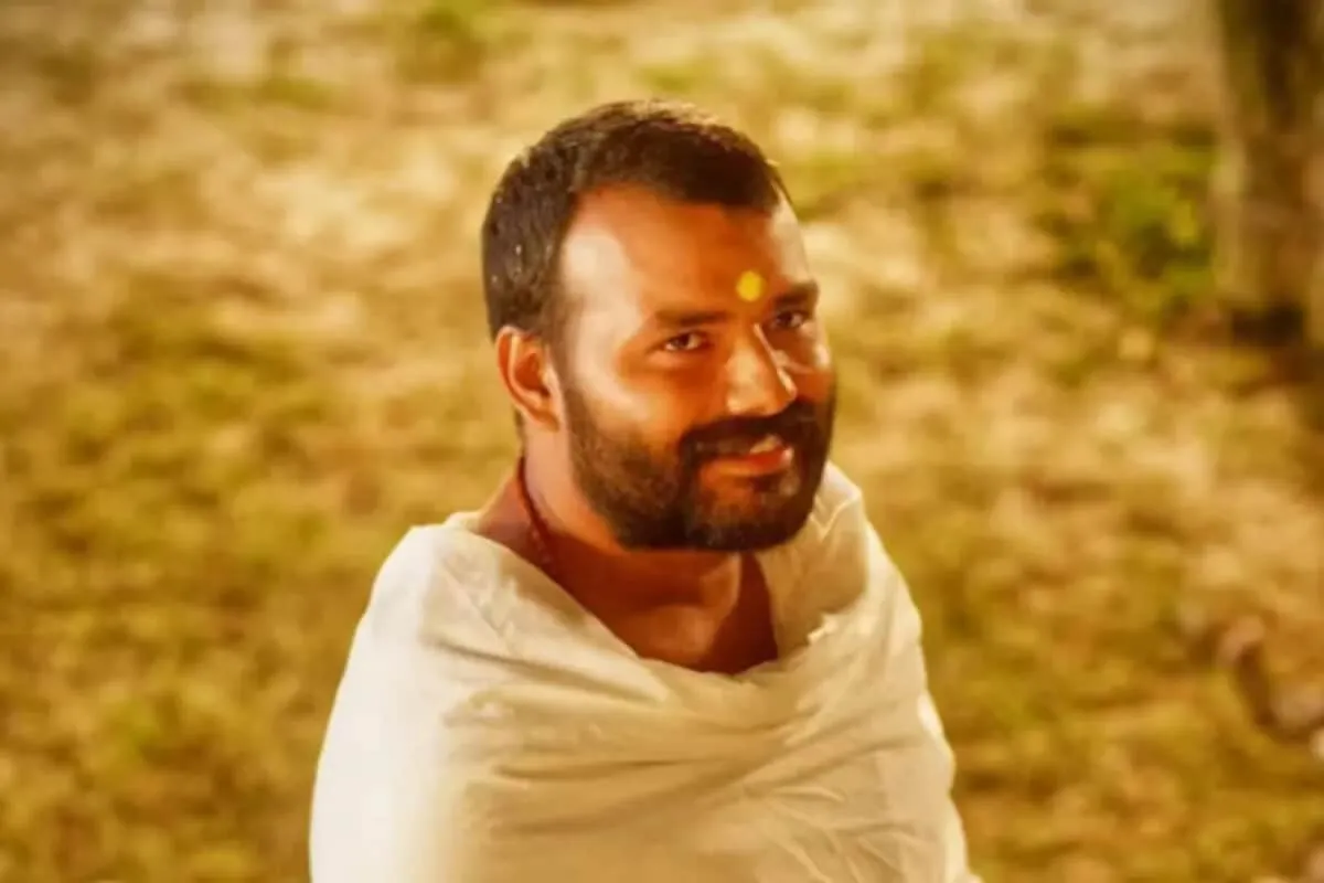 A glowing cinematic scene from the movie Hanuman Ansh with bright orange tones