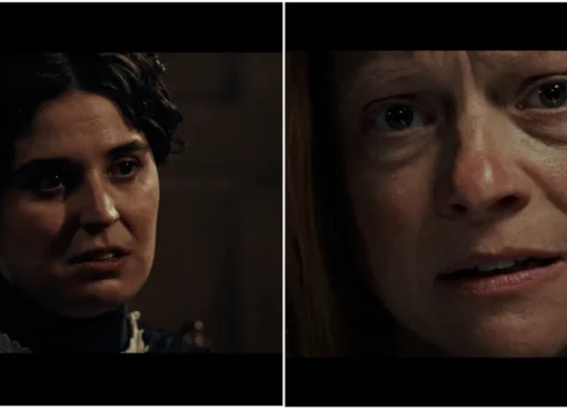 A split image featuring portraits of Lizzie Borden and Aileen Wuornos, with a dark, dramatic background.