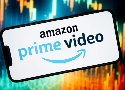 Amazon Prime Video logo displayed on a television screen with streaming service icons.