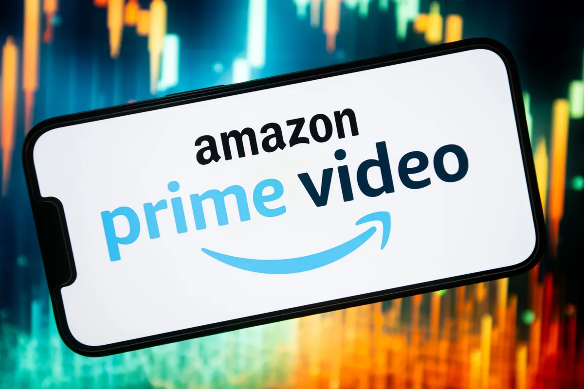 Amazon Prime Video logo displayed on a television screen with streaming service icons.