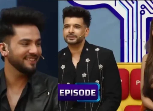 Karan Kundrra smiling and gesturing playfully.
