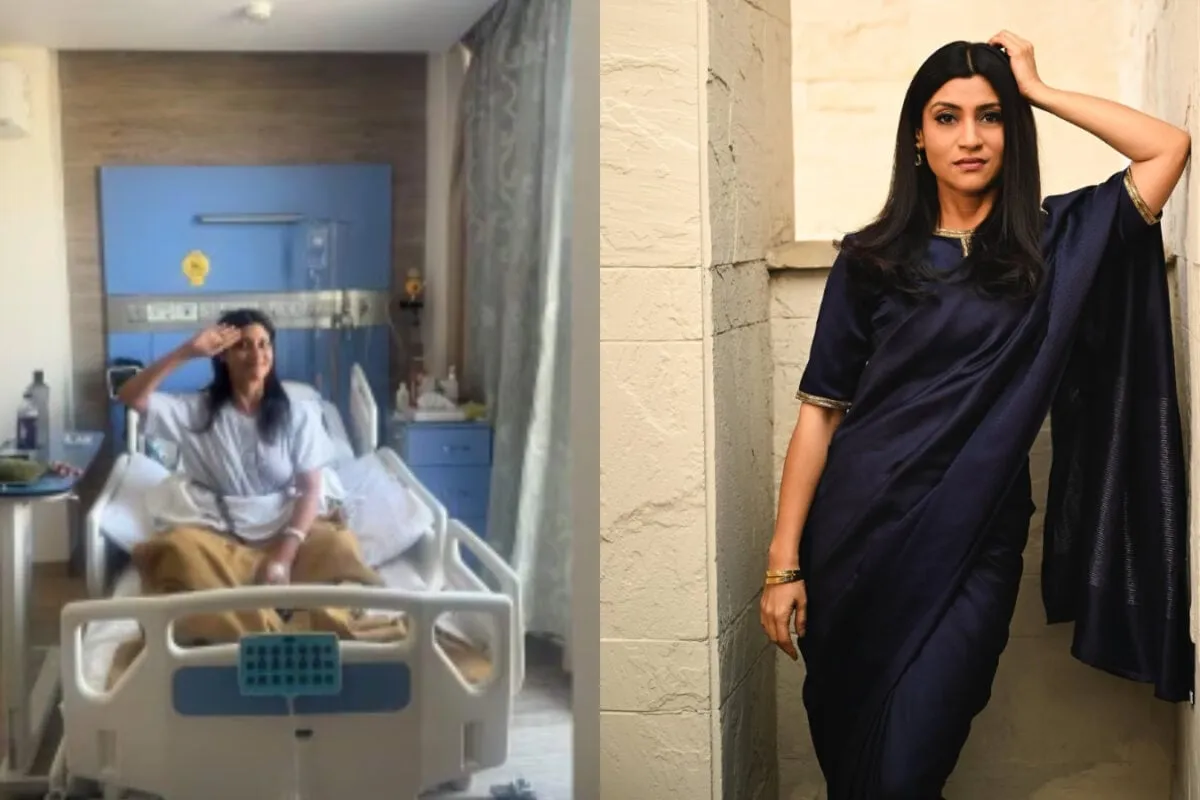 Konkona Sen Sharma smiling softly from a hospital bed in a selfie.