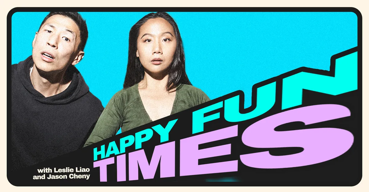 Comedians Leslie Liao and Jason Cheny smiling and ready for their new podcast venture