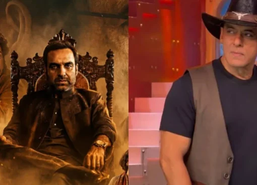 Montage of Mirzapur movie poster and Salman Khan on the Bigg Boss set.