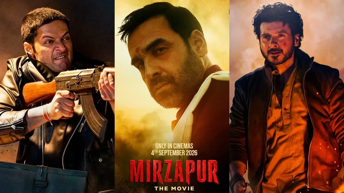 Pankaj Tripathi and Ali Fazal staring intensely in a scene from Mirzapur.