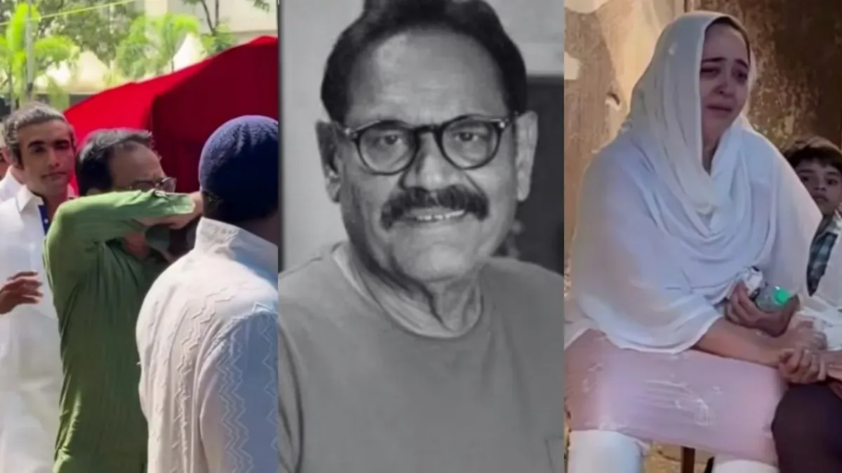 Salma Khan, looking visibly distressed and crying, at the funeral of her husband, actor Mushtaq Khan.