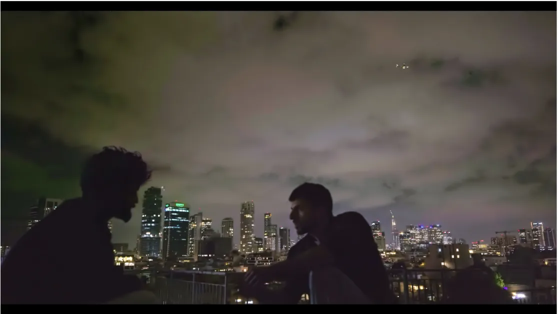 Dramatic still image from the documentary NAZA, showing intense subject matter with a compelling visual style.