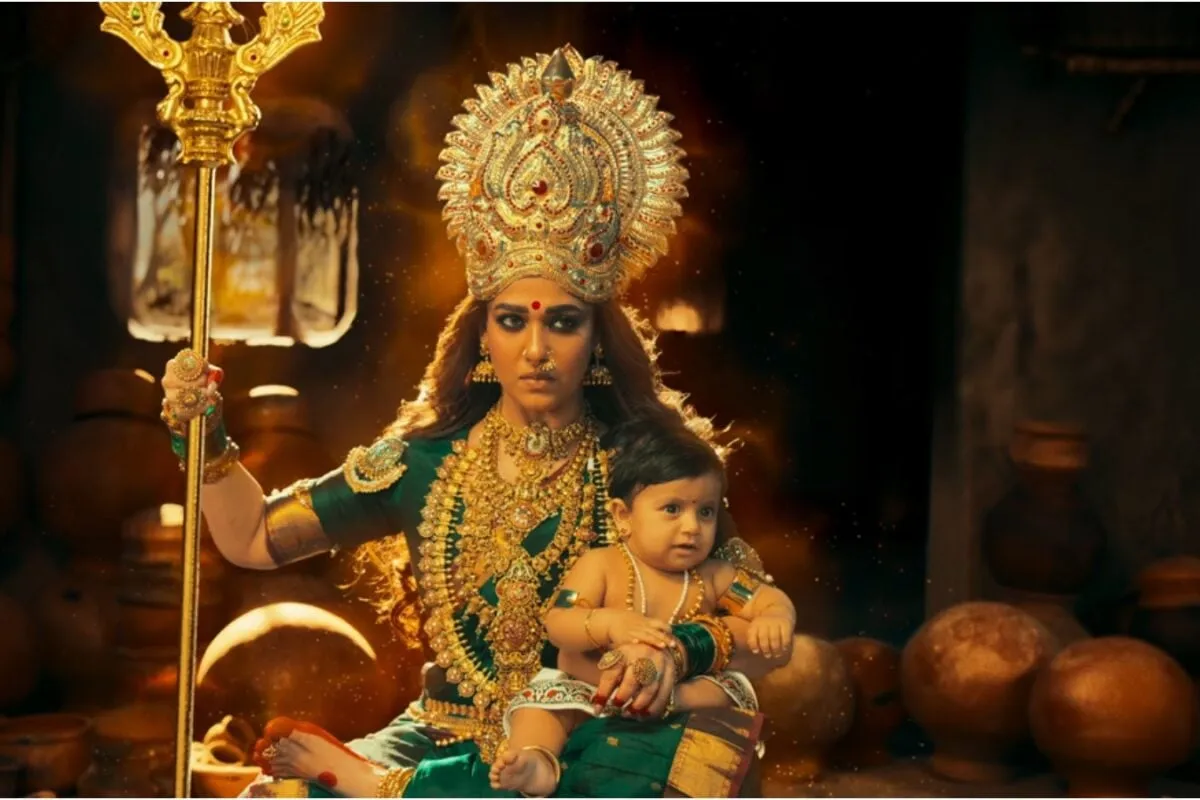 Nayanthara as a goddess in the Mookuthi Amman 2 'Rise Of Mahasakthi' teaser.