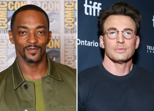 Anthony Mackie and Chris Evans smiling together, looking like good friends.