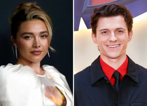 Florence Pugh smiling and gesturing excitedly on The Tonight Show with Jimmy Fallon.