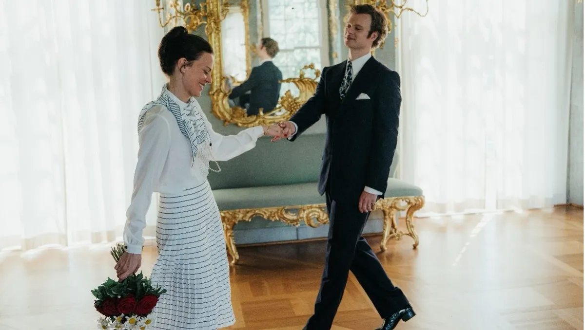 A graphic announcing the premiere of the Queen Silvia drama at MIPCOM Cannes.